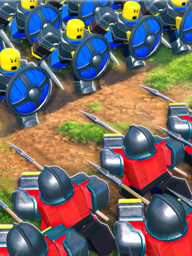 Command An Army official game artwork: blocky battlefield scene from the Roblox game listing (media id 122373132018519)